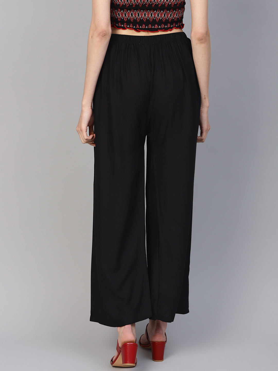 Jompers Women's Black Straight Elasticated Palazzo