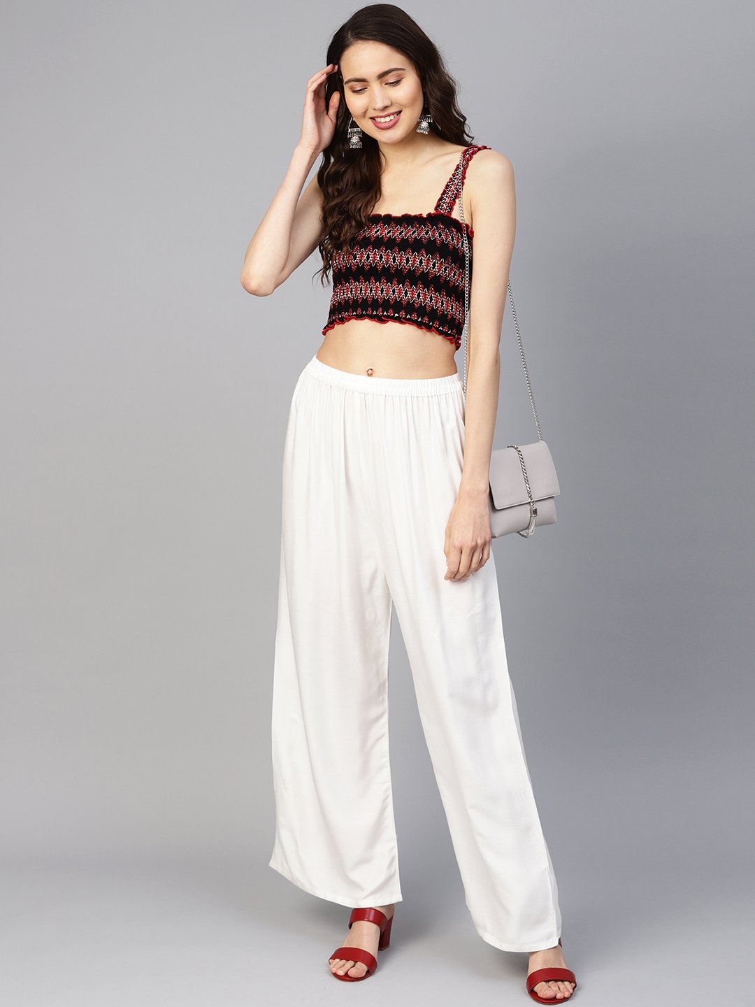 Jompers Women Off-White Solid Straight Palazzos - Distacart