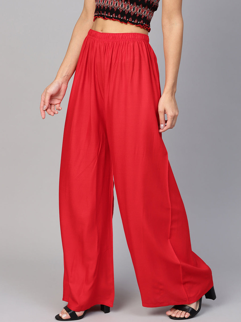 Jompers Women's Red Straight Elasticated Palazzo