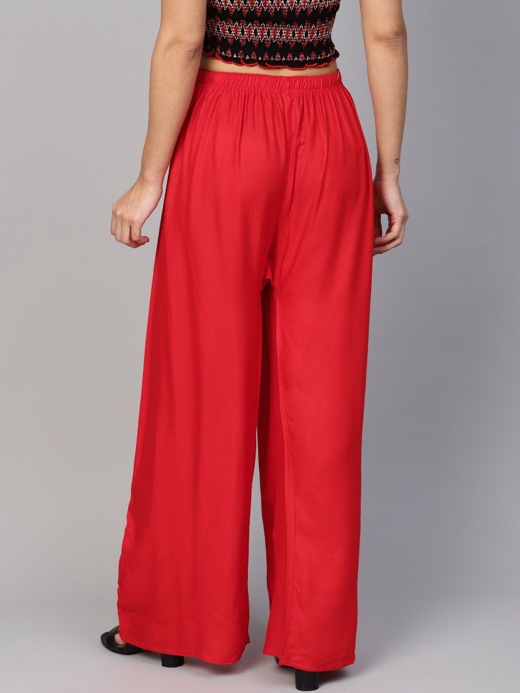 Jompers Women Red Solid Straight Palazzos - Distacart