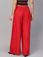 Jompers Women's Red Straight Elasticated Palazzo