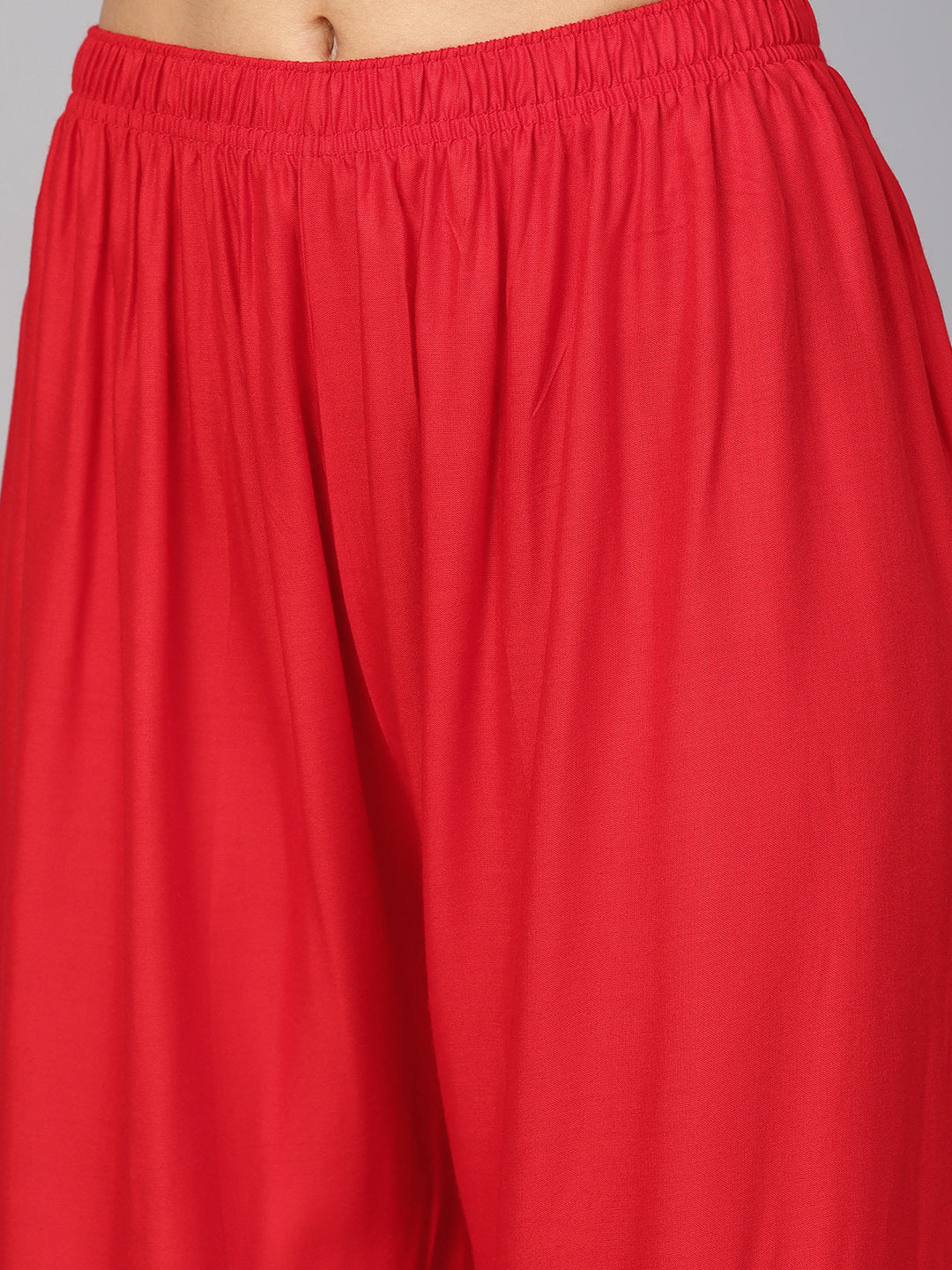 Jompers Women's Red Straight Elasticated Palazzo