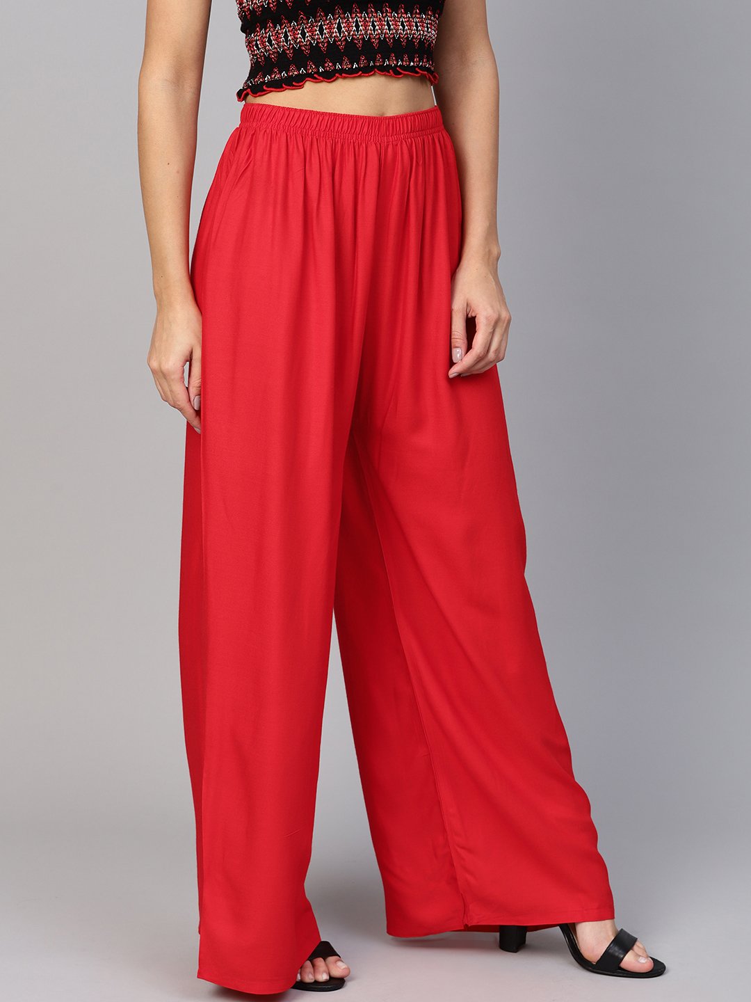 Jompers Women Red Solid Straight Palazzos - Distacart