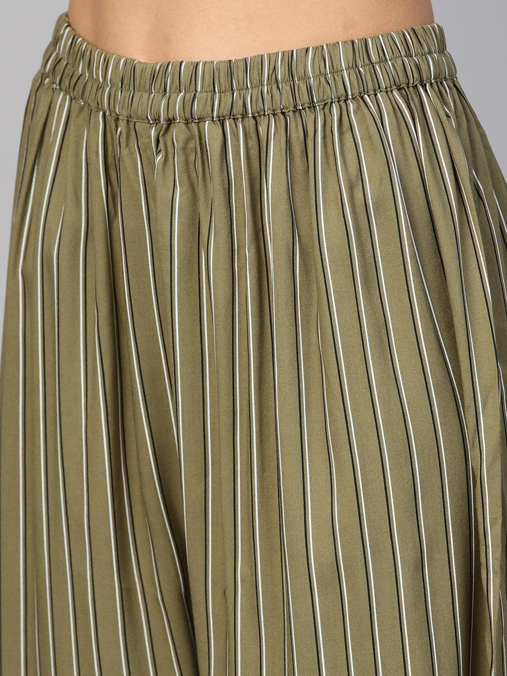 Jompers Women Olive Green & Black Striped Straight Palazzos - Distacart