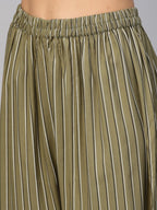 Jompers Women Olive Green & Black Striped Straight Palazzos - Distacart