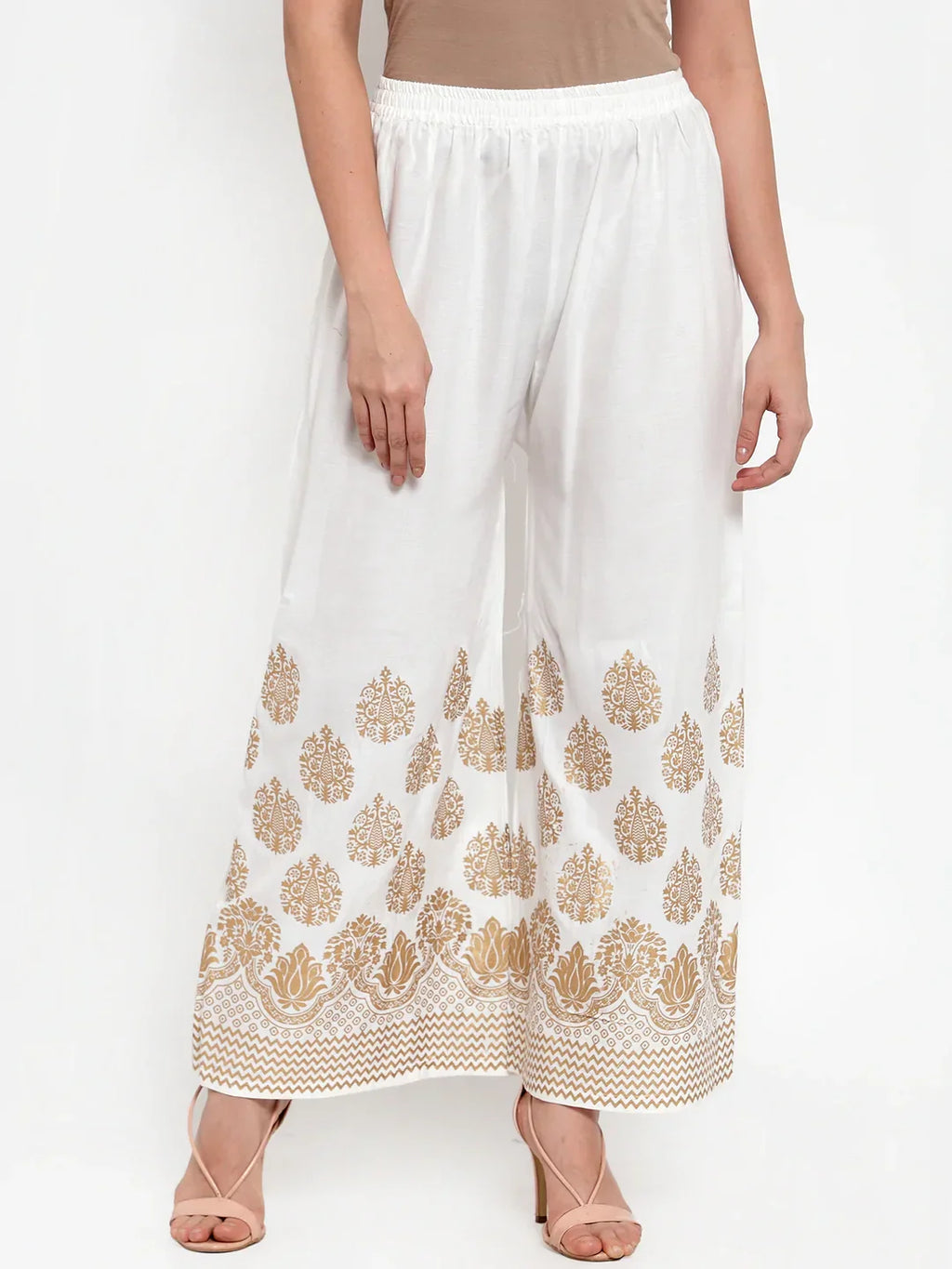 Jompers Women's Mustard Yellow & Off-White Embroidered Kurta with Palazzos