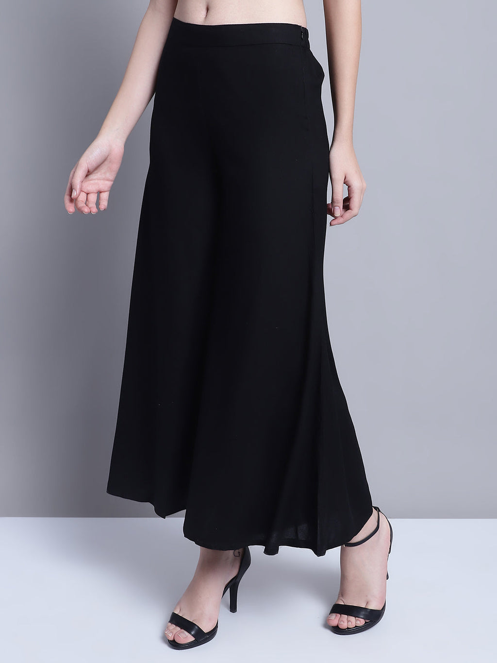 Jompers Women's Black Straight Partially Elasticated Palazzo