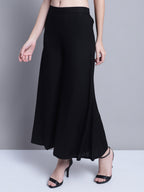 Jompers Women's Black Straight Partially Elasticated Palazzo