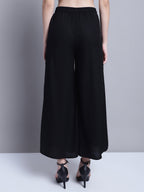 Jompers Women's Black Straight Partially Elasticated Palazzo