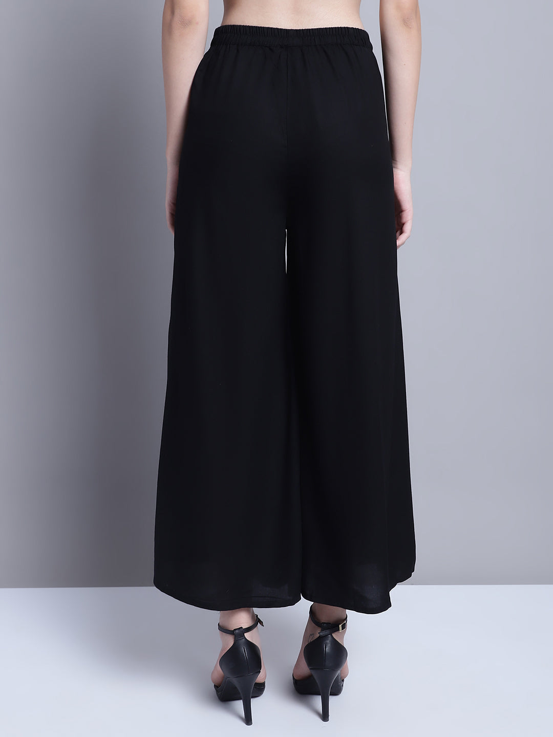 Jompers Women's Black Straight Partially Elasticated Palazzo