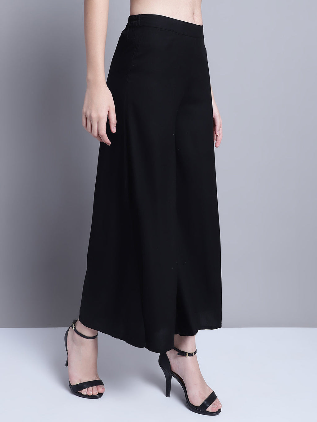Jompers Women's Black Straight Partially Elasticated Palazzo