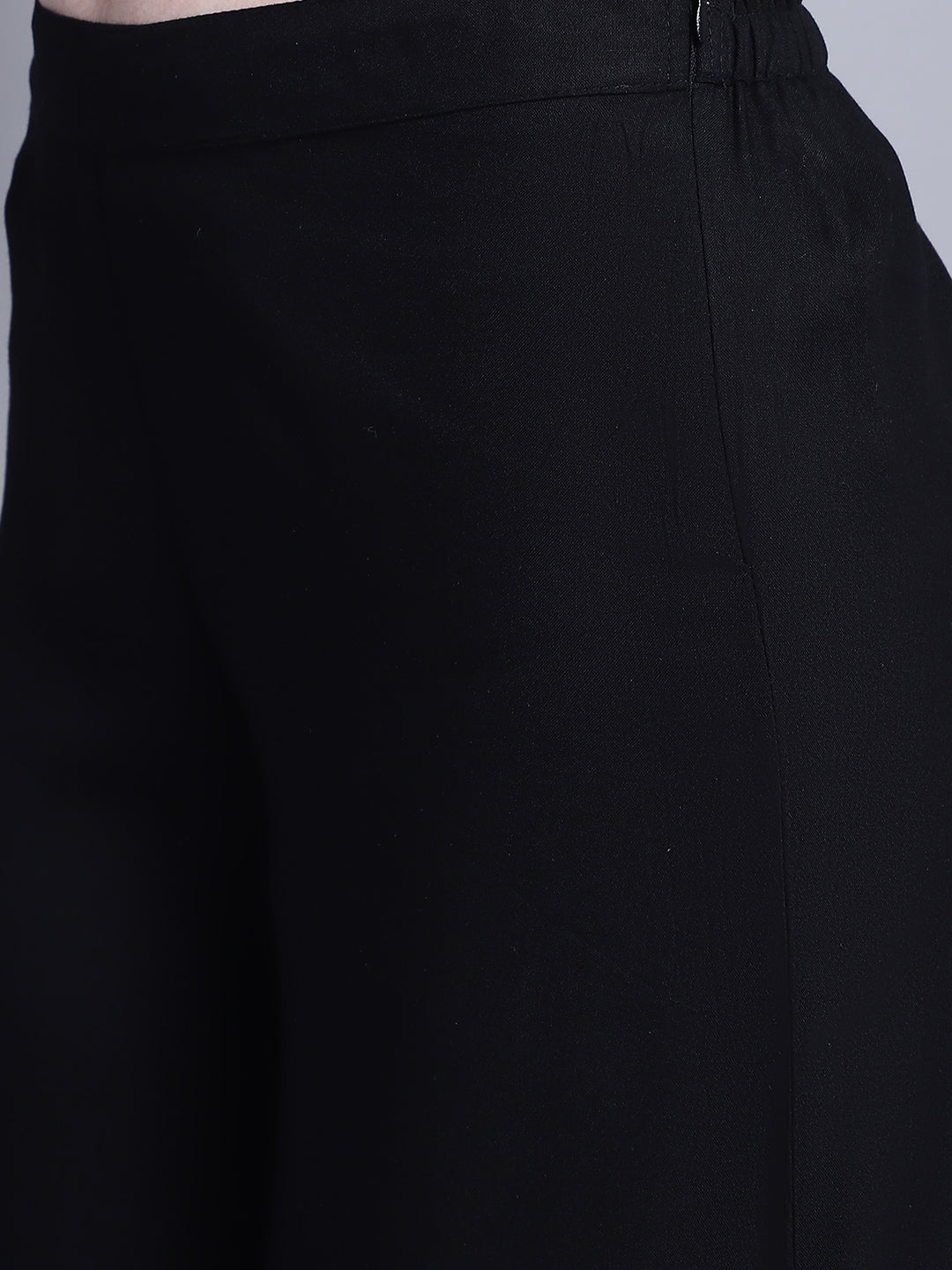 Jompers Women's Black Straight Partially Elasticated Palazzo