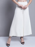 Jompers Women's Off-White Straight Partially Elasticated Palazzo