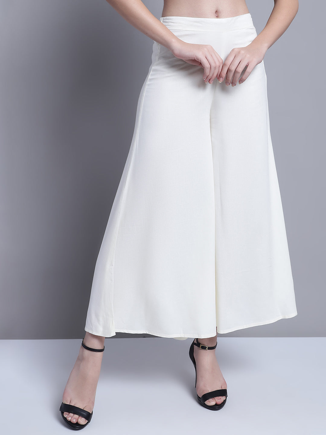 Jompers Women's Off-White Straight Partially Elasticated Palazzo