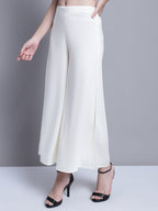 Jompers Women's Off-White Straight Partially Elasticated Palazzo