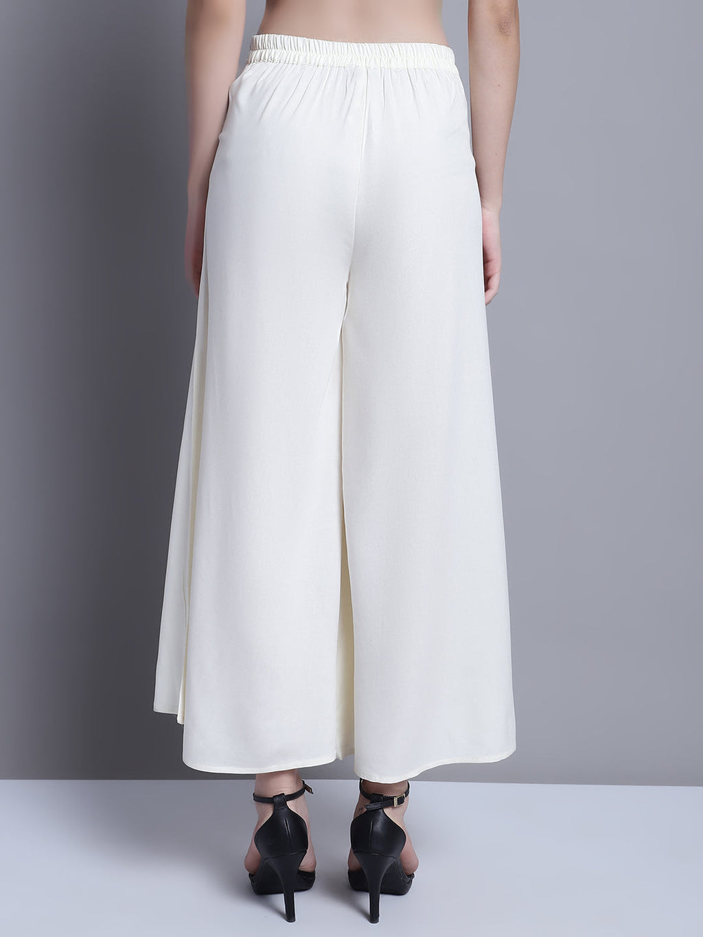 Jompers Women's Off-White Straight Partially Elasticated Palazzo