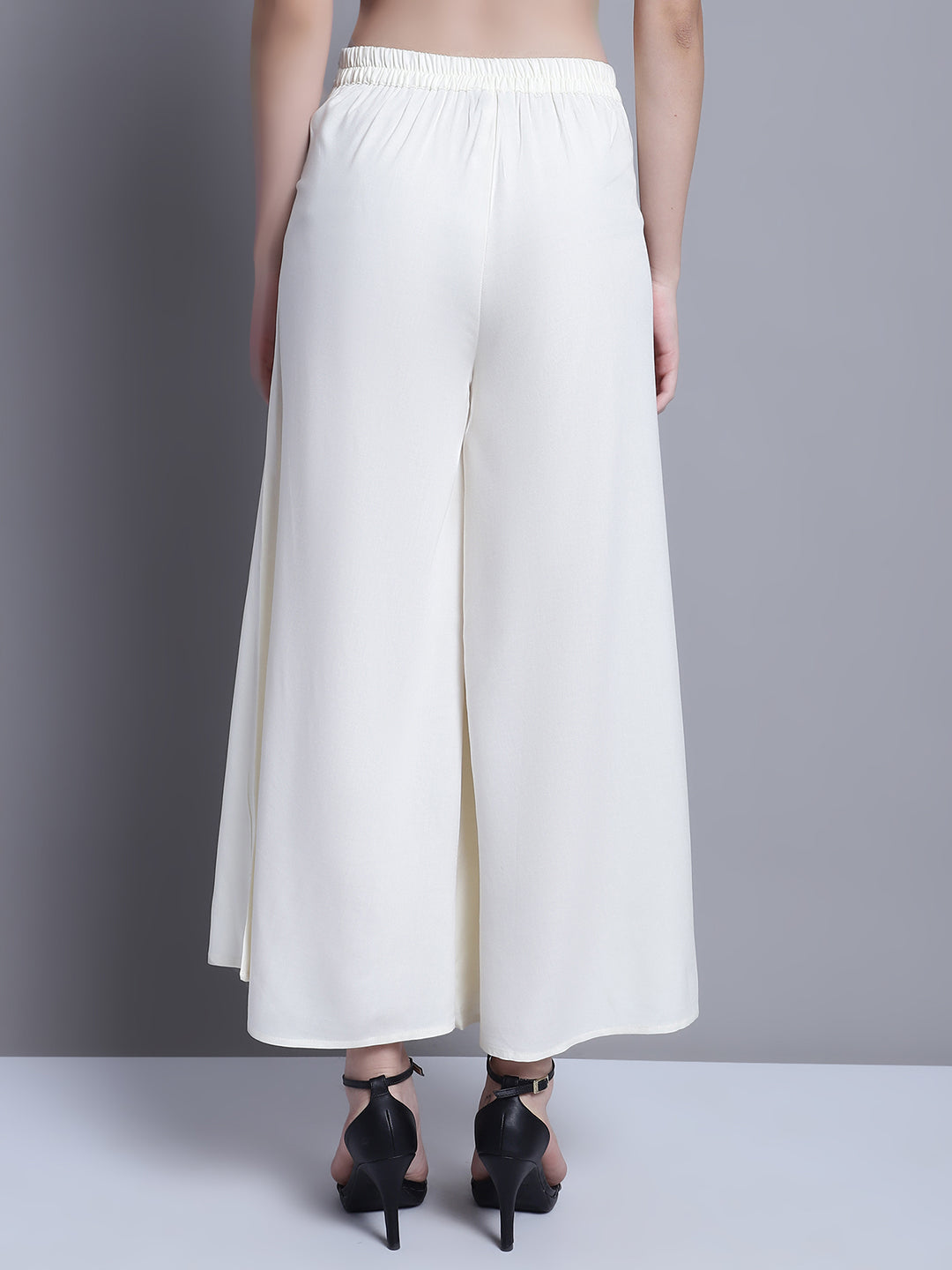 Jompers Women's Off-White Straight Partially Elasticated Palazzo