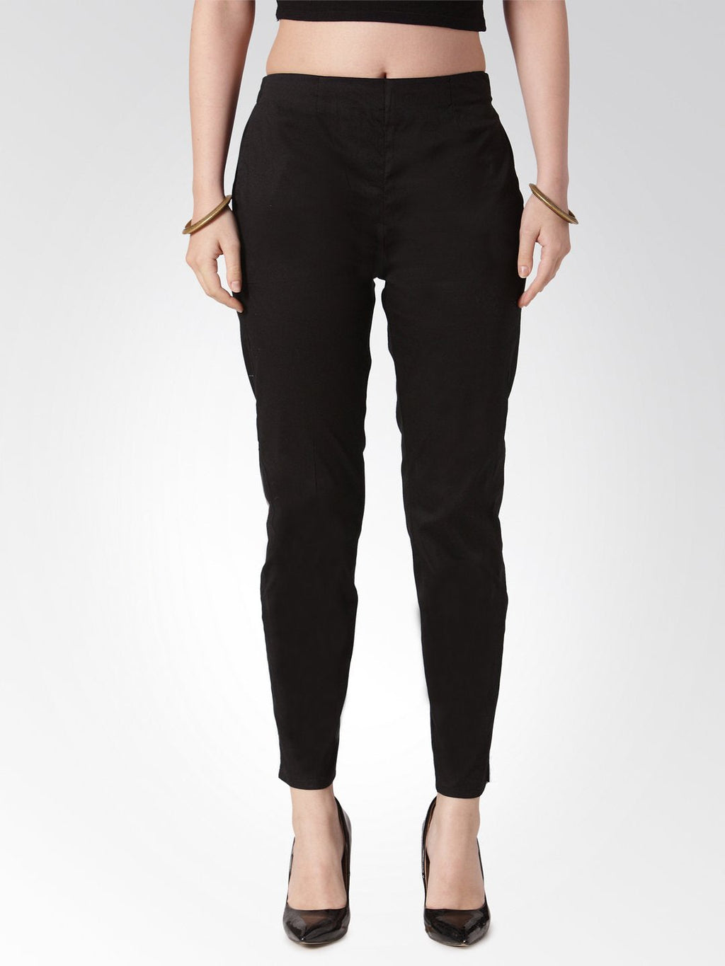 Jompers Women Black Smart Slim Fit Solid Regular Trousers - Distacart