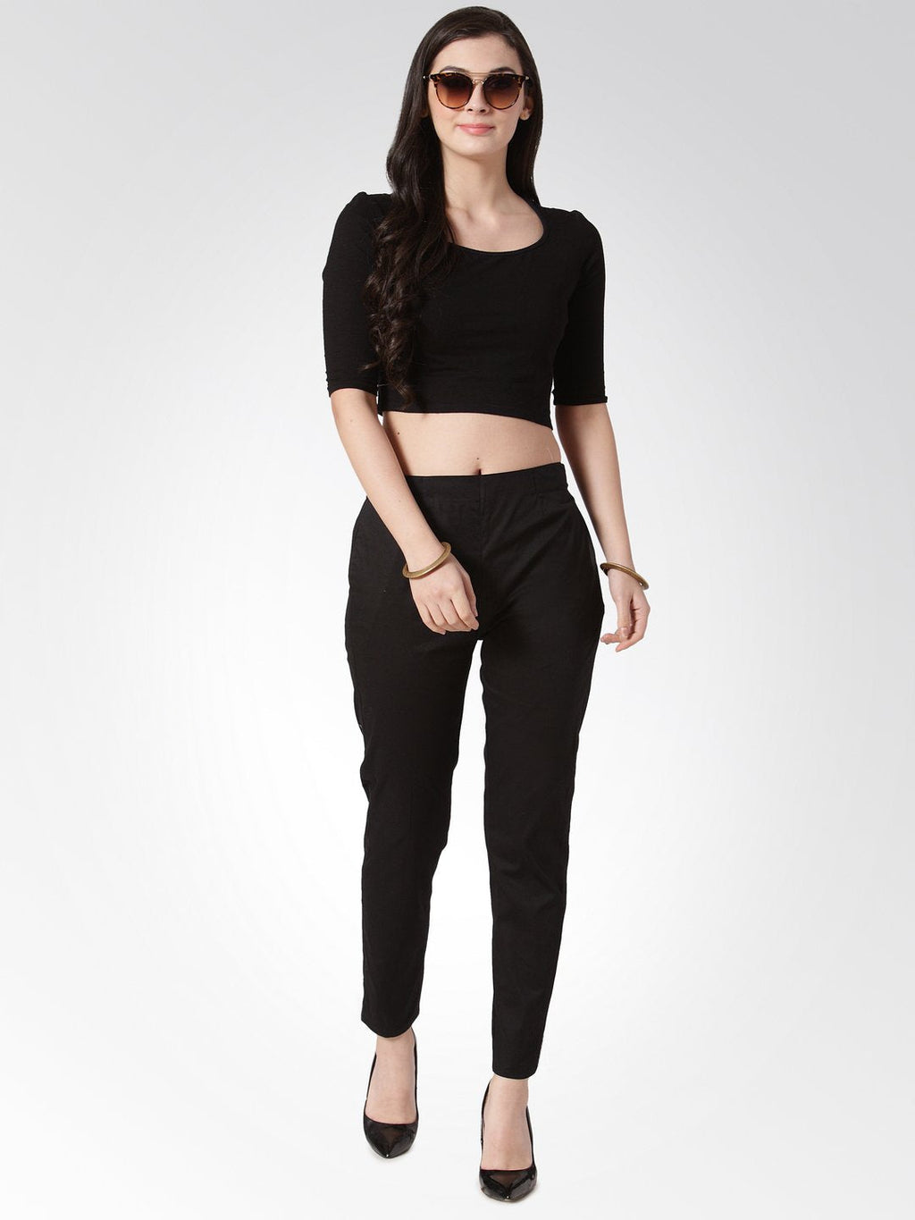 Jompers Women Black Smart Slim Fit Solid Regular Trousers - Distacart