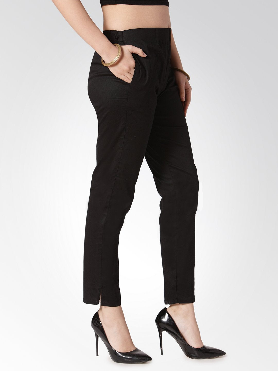 Jompers Women Black Smart Slim Fit Solid Regular Trousers - Distacart