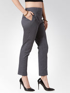 Jompers Women Grey Smart Slim Fit Solid Regular Trousers - Distacart