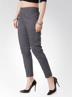 Jompers Women Grey Smart Slim Fit Solid Regular Trousers - Distacart