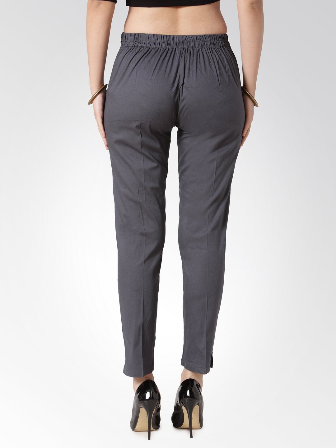 Jompers Women Grey Smart Slim Fit Solid Regular Trousers - Distacart