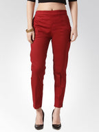 Jompers Women Maroon Smart Slim Fit Solid Regular Trousers - Distacart