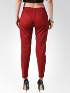 Jompers Women Maroon Smart Slim Fit Solid Regular Trousers - Distacart