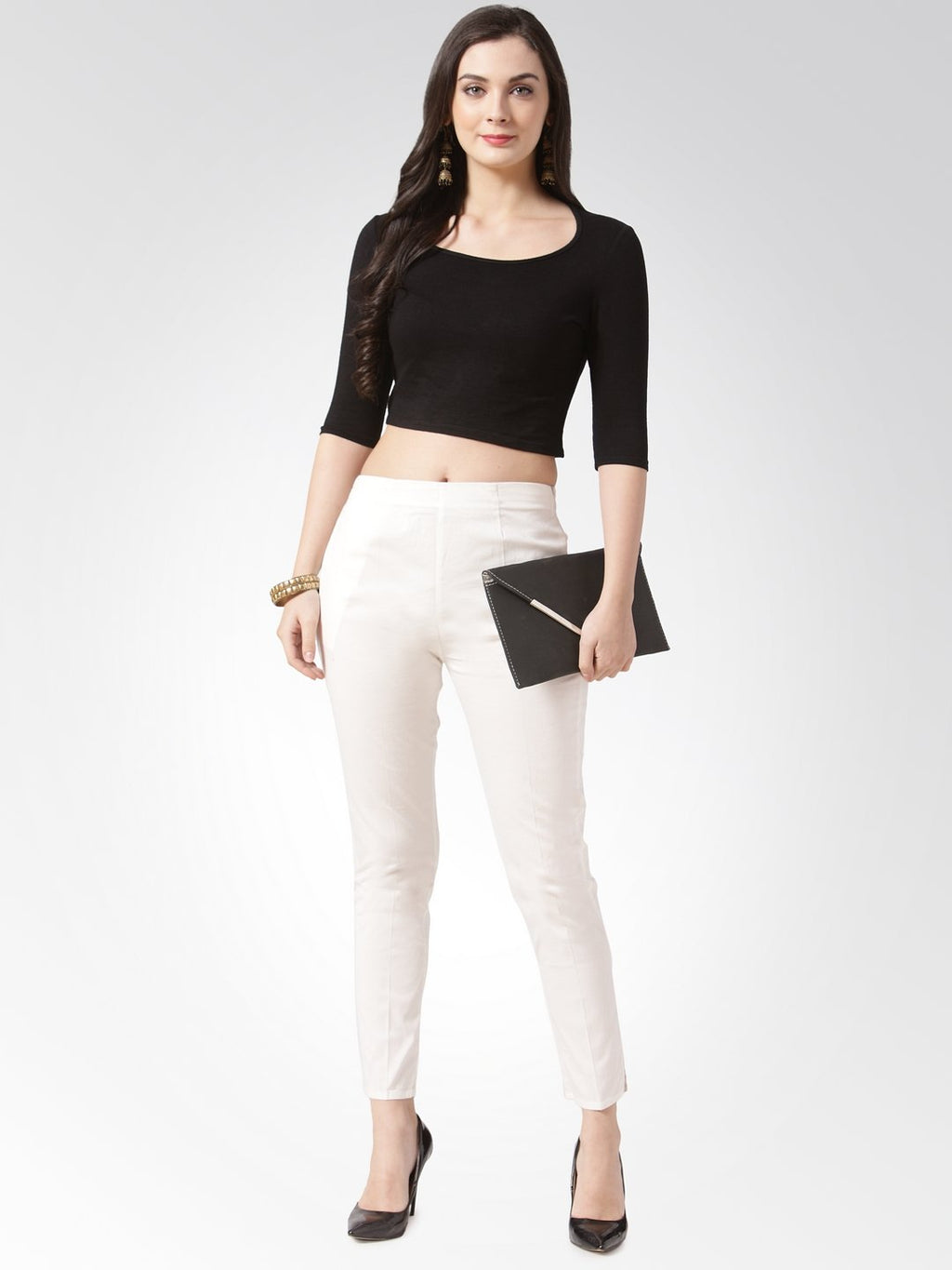 Jompers Women Off-White Smart Slim Fit Solid Regular Trousers - Distacart