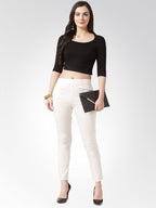 Jompers Women Off-White Smart Slim Fit Solid Regular Trousers - Distacart