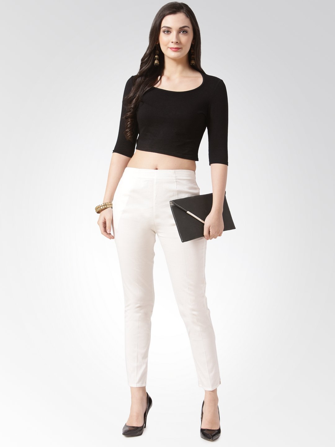 Jompers Women Off-White Smart Slim Fit Solid Regular Trousers - Distacart