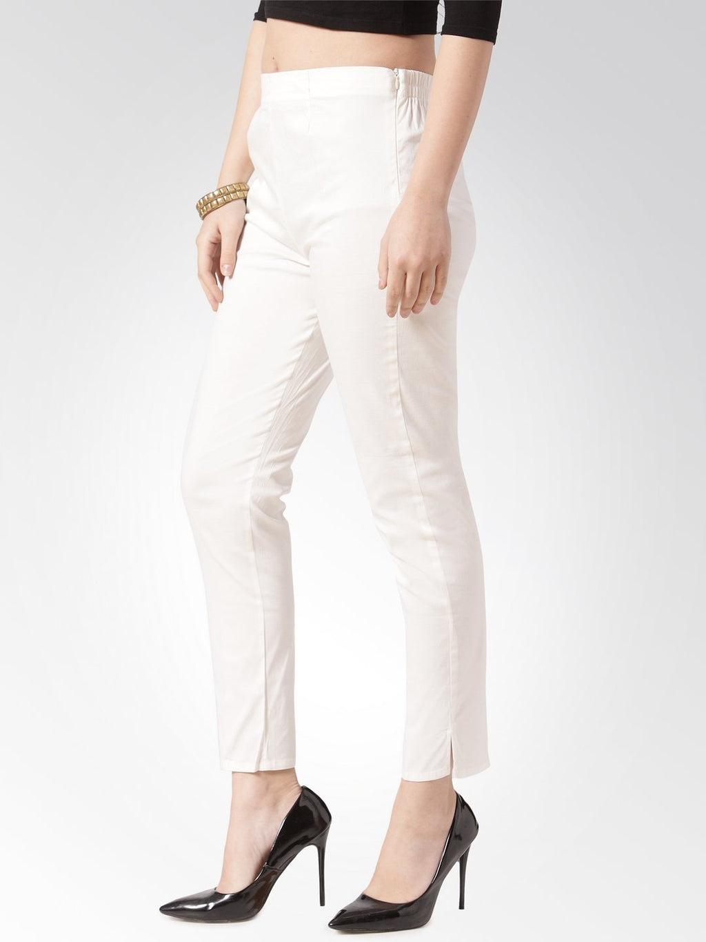 Jompers Women Off-White Smart Slim Fit Solid Regular Trousers - Distacart