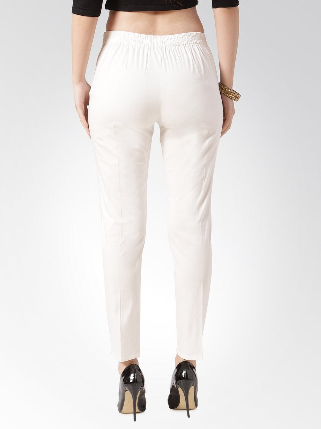 Jompers Women Off-White Smart Slim Fit Solid Regular Trousers - Distacart