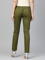 Jompers Women Olive Green Smart Slim Fit Solid Regular Trousers - Distacart