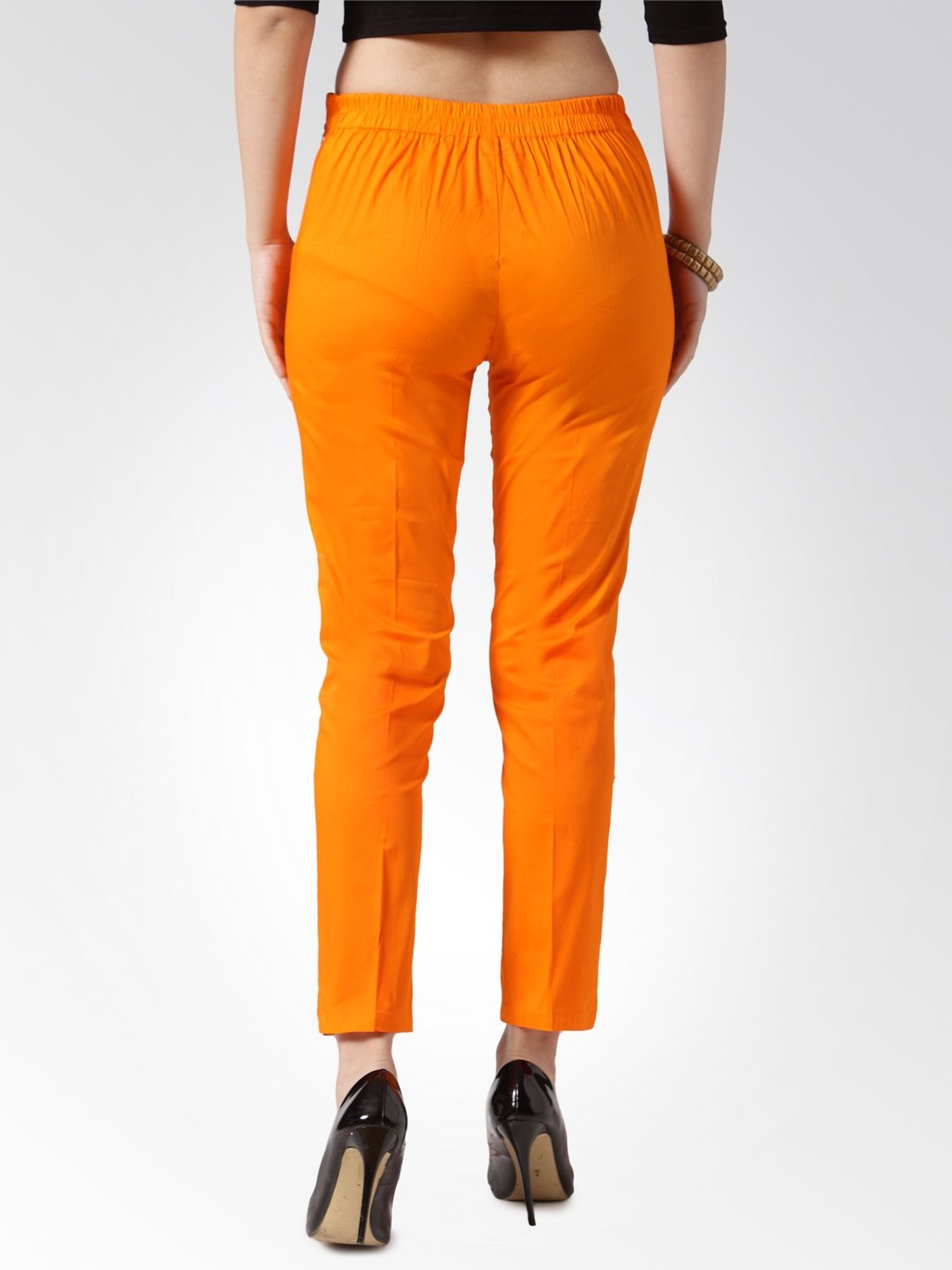 Jompers Women Orange Smart Slim Fit Solid Regular Trousers - Distacart