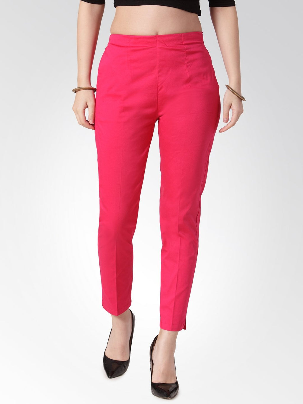 Jompers Women Pink Smart Slim Fit Solid Regular Trousers - Distacart