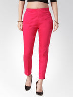 Jompers Women Pink Smart Slim Fit Solid Regular Trousers - Distacart