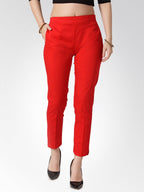 Jompers Women Red Smart Slim Fit Solid Regular Trousers - Distacart