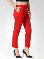 Jompers Women Red Smart Slim Fit Solid Regular Trousers - Distacart