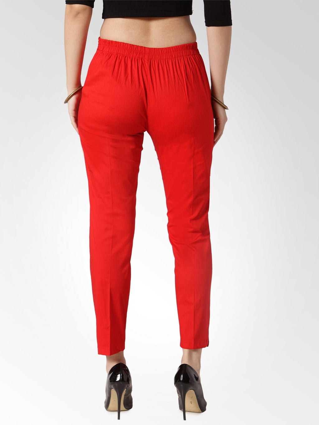 Jompers Women Red Smart Slim Fit Solid Regular Trousers - Distacart
