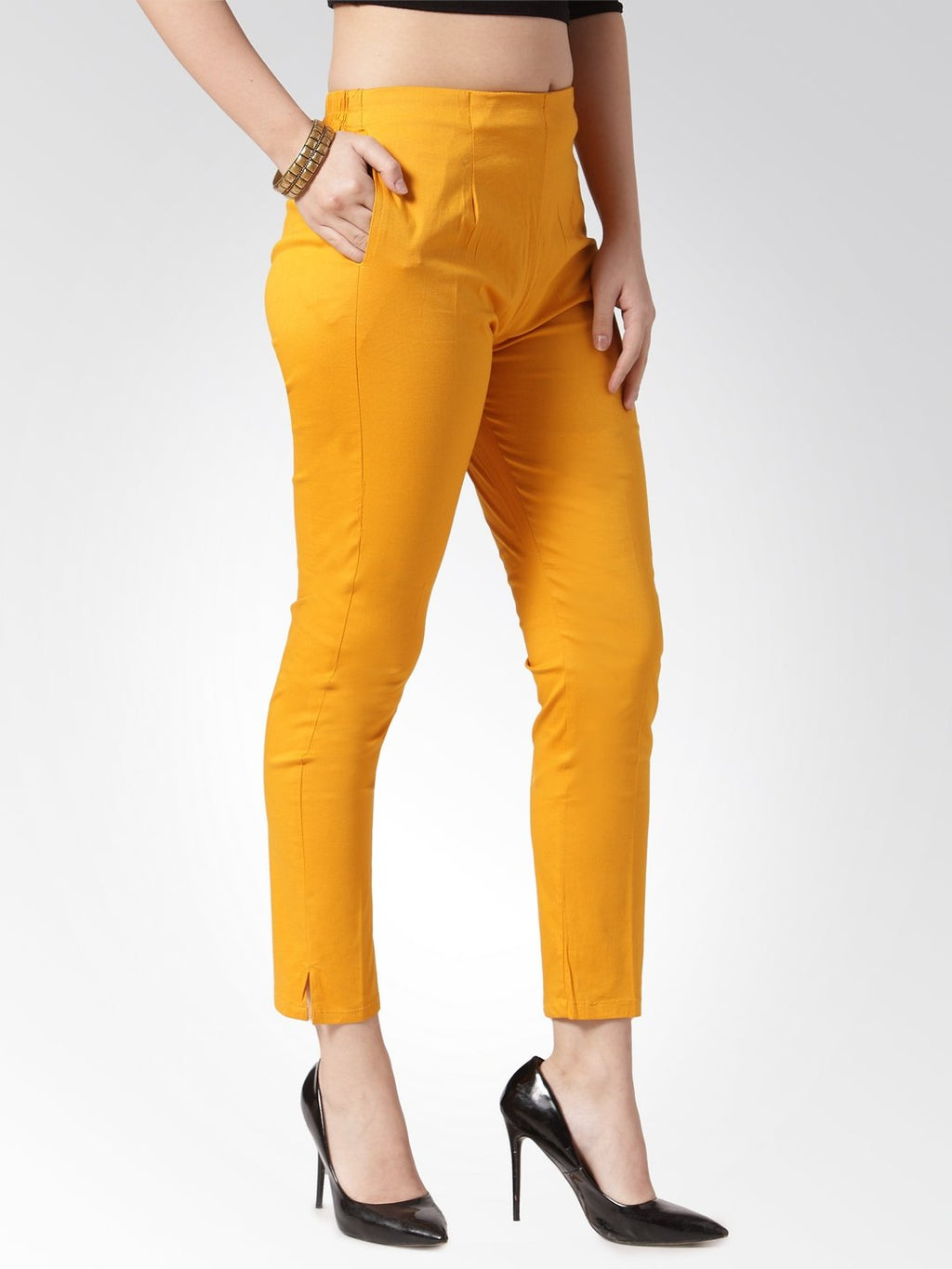 Jompers Women Mustard Smart Slim Fit Solid Regular Trousers ( Yellow ) - Distacart