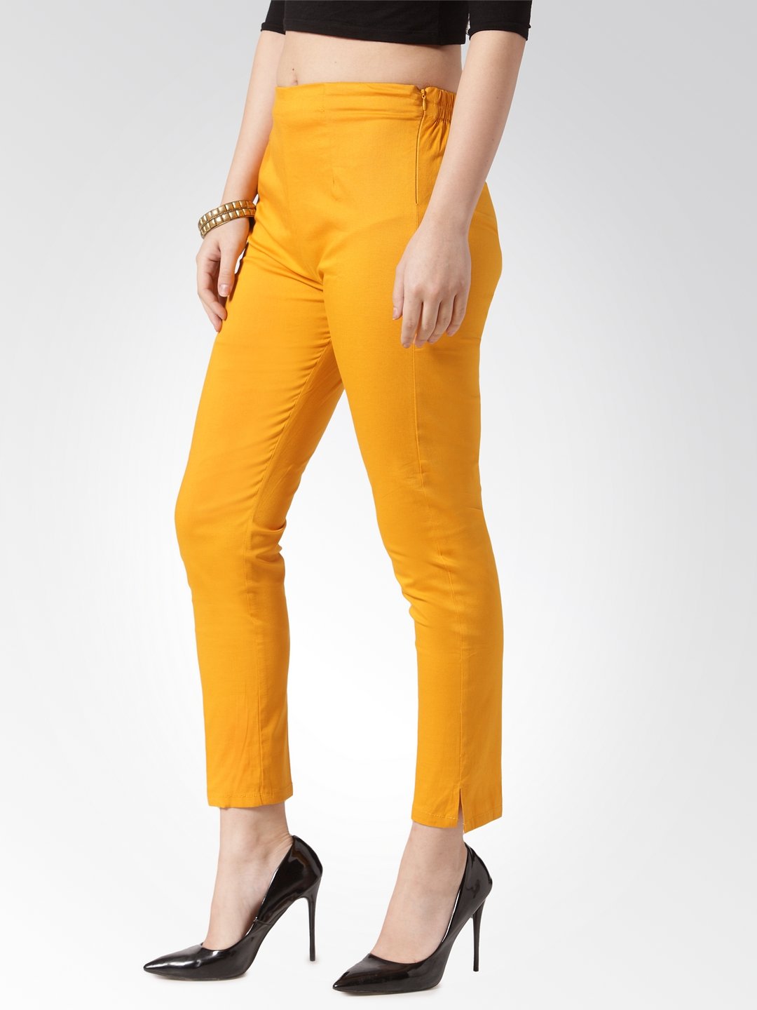 Jompers Women Mustard Smart Slim Fit Solid Regular Trousers ( Yellow ) - Distacart