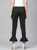 Jompers Women Black Smart Slim Fit Solid Bottom Flared Trousers - Distacart