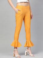Jompers Women Mustard Smart Fit Solid Bottom Flared Trousers - Distacart