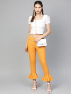 Jompers Women Mustard Smart Fit Solid Bottom Flared Trousers - Distacart
