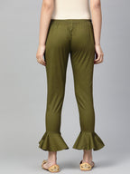 Jompers Women Olive Green Smart Fit Solid Bottom Flared Trousers - Distacart