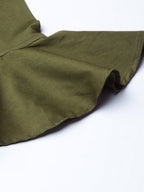 Jompers Women Olive Green Smart Fit Solid Bottom Flared Trousers - Distacart