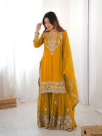 Lehenga Mart Designer Sharara Suit With Kurta, Sharara, Dupatta For Women-Yellow - Distacart