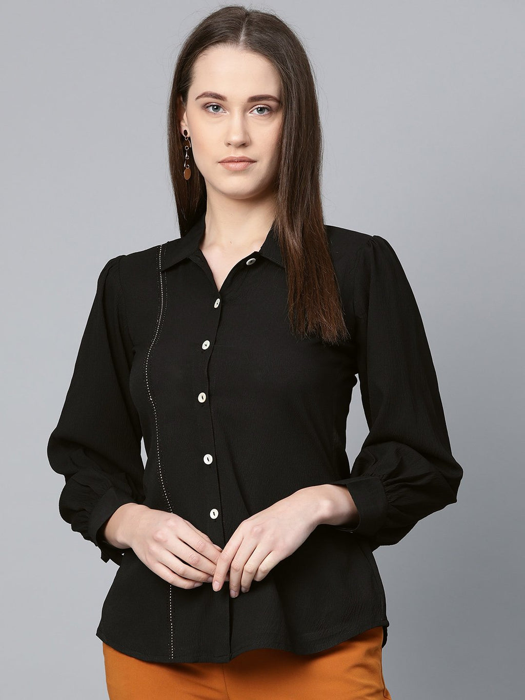 Jompers Women Black Regular Fit Crinkled Effect Casual Shirt - Distacart